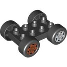 Duplo Black Plate 2 x 4 with Axle Holders with Dark Orange and Medium Stone Grey Wheels (88760 / 88784)