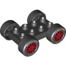 Duplo Black Plate 2 x 4 with Axle with Red Spokes and 'ROTELLI TIRES' and 'PASTA POTENZA' (88760 / 88784)