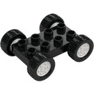 Duplo Black Plate 2 x 4 with White Rims and Black Wheels (35025 / 42416)