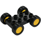 Duplo Schwarz Platte 2 x 4 mit Gelb Rims und Schwarz Räder (12592 / 42416)