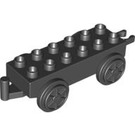 Duplo Black Train Carriage with Medium Stone Gray Wheels and Moveable Hook (64668 / 73357)