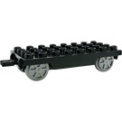 Duplo Black Train Wagon 4 x 8 with Pearl Light Gray Wheels and Moveable Hook