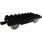 Duplo Black Train Wagon 4 x 8 with Pearl Light Gray Wheels and Moveable Hook