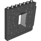 Duplo Zwart Muur 1 x 8 x 6 met Venster en Steen Patroon (51697)