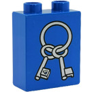 Duplo Blue Brick 1 x 2 x 2 with 2 Keys on Ring without Bottom Tube (4066)