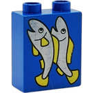 Duplo Blau Backstein 1 x 2 x 2 mit Dancing Fisch ohne Unterrohr (4066)