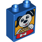 Duplo Blue Brick 1 x 2 x 2 with Dog with Food Bowl without Bottom Tube (4066 / 90009)