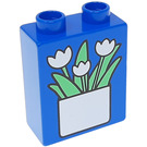 Duplo Blau Backstein 1 x 2 x 2 mit Blumen im Pot ohne Unterrohr (4066)