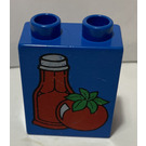 Duplo Blue Brick 1 x 2 x 2 with Ketchup and Tomato without Bottom Tube (4066)