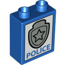 Duplo Blue Brick 1 x 2 x 2 with Police Badge without Bottom Tube (4066 / 54666)