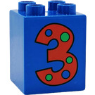 Duplo Blauw Steen 2 x 2 x 2 met "3" (31110)