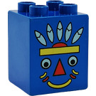 Duplo Blue Brick 2 x 2 x 2 with totem pole face (31110)
