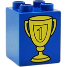 Duplo Blue Brick 2 x 2 x 2 with Yellow First Place Trophy (31110)