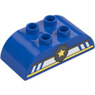 Duplo Blue Brick 2 x 4 with Curved Sides with Lines and Police Star (84211 / 98223)