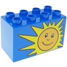 Duplo Blauw Steen 2 x 4 x 2 met Happy Geel Sun (31111 / 82875)