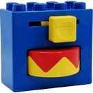 Duplo Blauw Steen 2 x 4 x 3 met Rood/Geel Rotating Schijf en Geel Handvat