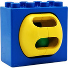 Duplo Blue Brick 2 x 4 x 3 with turning yellow rattle ball