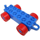 Duplo Blue Car Chassis 2 x 6 with Red wheels (Closed Hitch)