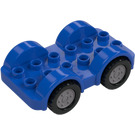 Duplo Blue Car with Black Wheels and Silver Hubcaps (11970 / 35026)