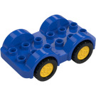 Duplo Blue Car with Black Wheels and Yellow Hubcaps (11970 / 35026)