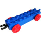 Duplo Blue Train Carriage 2 x 8 with Red Wheels and Movable Hook