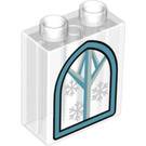 Duplo Brick 1 x 2 x 2 with arched window and snowflakes with Bottom Tube (15847 / 52335)