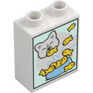 Duplo Brick 1 x 2 x 2 with Cat Eating Fish with Bottom Tube (15847 / 81375)