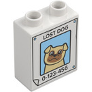 Duplo Brick 1 x 2 x 2 with Lost Dog Poster with Bottom Tube (15847 / 77796)