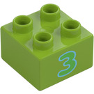 Duplo Brick 2 x 2 with Green '3' (3437 / 15962)