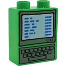 Duplo Bright Green Brick 1 x 2 x 2 with Computer Screen and Keyboard without Bottom Tube (4066 / 45361)