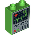 Duplo Bright Green Brick 1 x 2 x 2 with Heart Monitor without Bottom Tube (4066 / 96151)