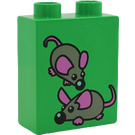 Duplo Fel groen Steen 1 x 2 x 2 met Twee Mice zonder buis aan de onderzijde (4066)