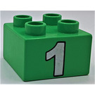 Duplo Bright Green Brick 2 x 2 with "1" (43047 / 50464)