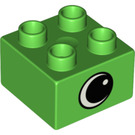 Duplo Bright Green Brick 2 x 2 with Eye on two sides and white spot (82061 / 82062)