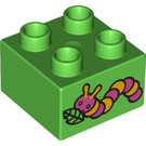 Duplo Bright Green Brick 2 x 2 with pink and yellow Caterpillar (3437 / 16121)