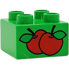 Duplo Verde brillante Ladrillo 2 x 2 con Dos Rojo apples (3437 / 43678)