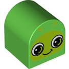 Duplo Bright Green Brick 2 x 2 x 2 with Curved Top with Caterpillar / Snail Face (3664 / 15989)