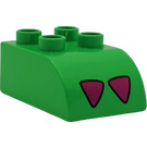 Duplo Bright Green Brick 2 x 3 with Curved Top with Pink Triangles (2302 / 45014)