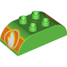 Duplo Bright Green Brick 2 x 4 with Curved Sides with White Wing on Orange Background (13795 / 98223)