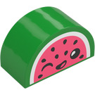 Duplo Bright Green Brick 2 x 4 x 2 with Curved Top with Watermelon Face (31213 / 101567)