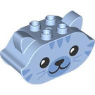 Duplo Bright Light Blue Brick 2 x 6 x 2.5 Curved with Ears and Cat (105422)