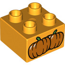Duplo Bright Light Orange Brick 2 x 2 with Two Pumpkins (3437 / 23717)