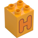 Duplo Leuchtendes helles Orange Stein 2 x 2 x 2 mit Letter "H" Deko (31110 / 65919)