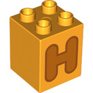 Duplo Bright Light Orange Brick 2 x 2 x 2 with Letter "H" Decoration (31110 / 65919)