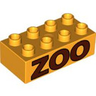 Duplo Bright Light Orange Brick 2 x 4 with Brown 'Zoo' (3011 / 54593)