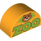 Duplo Klar Ljus Orange Kloss 2 x 4 x 2 med Böjd topp med 'ZOO' med Tiger  (31213 / 84699)