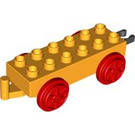 Duplo Bright Light Orange Train Carriage with Red Wheels and Moveable Hook (64668 / 73357)