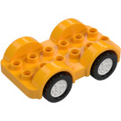 Duplo Bright Light Orange Wheelbase 2 x 6 with White Rims and Black Wheels (35026)