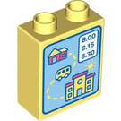 Duplo Bright Light Yellow Brick 1 x 2 x 2 with House and Car and School with Bottom Tube (15847 / 103927)