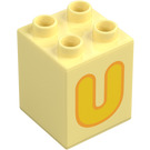 Duplo Leuchtendes Hellgelb Stein 2 x 2 x 2 mit Letter "U" Deko (31110 / 65944)